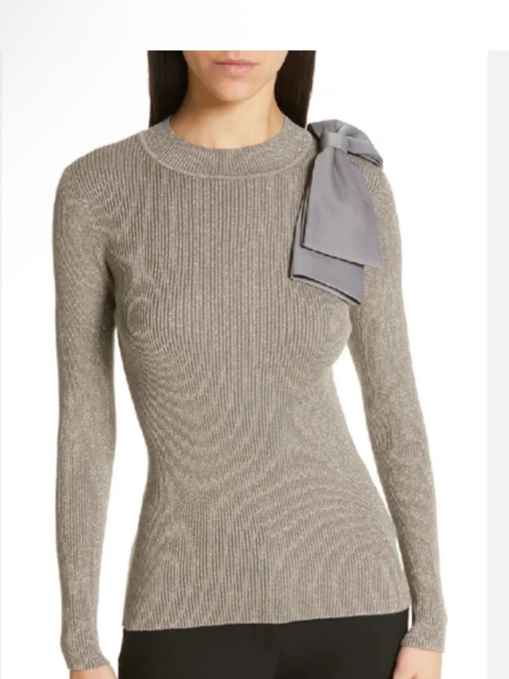 New Lurex Bow Detail Jumper in Charcoal Size M